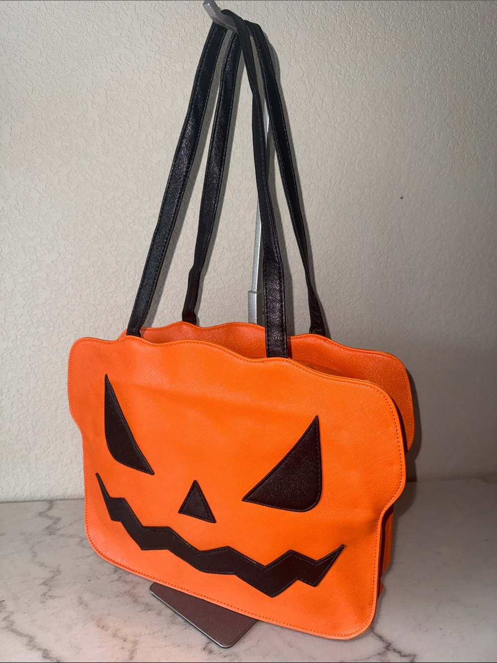 Orange Jack-O’-Lantern Vegan Leather Halloween Tote Bag-NWT!! - Picture 3 of 11
